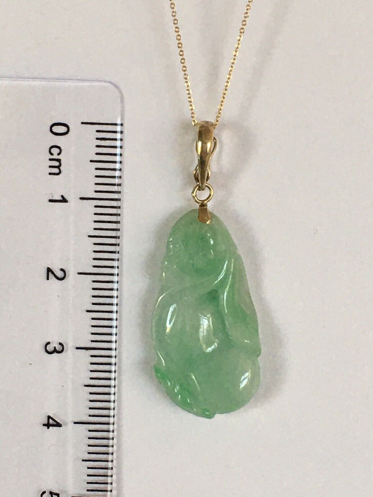 P-4840 New 14k Solid Yellow Gold Natural Quality Green Jade Pendant LuckyFlower