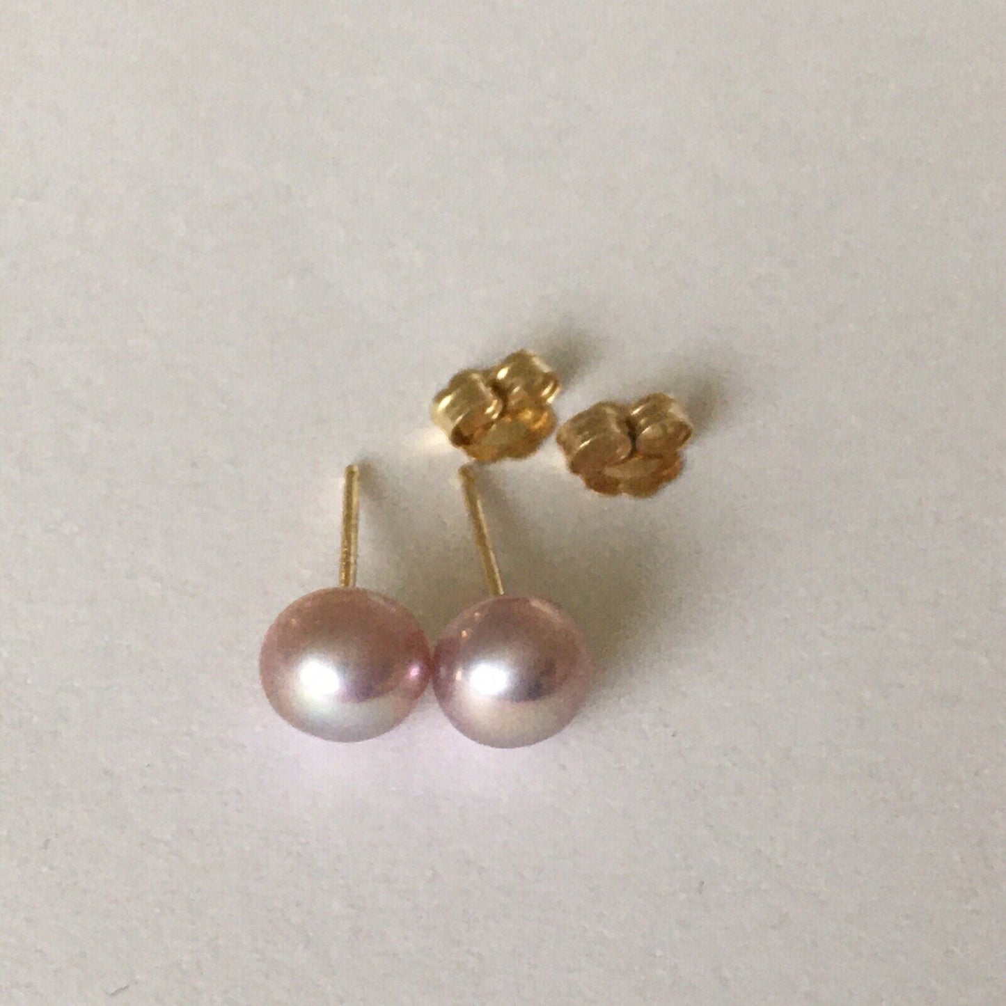 P-5206, New 14k Solid Yellow Gold Natural Pink Water Pearl Studs Earrings, 6mm