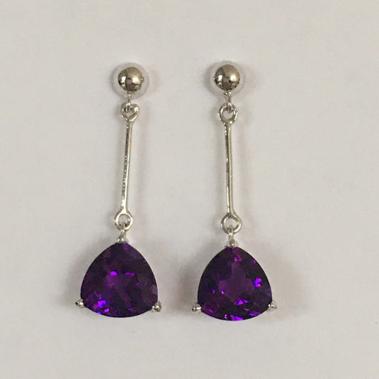 Q4313, New 14k Solid White Gold W/G Amethyst Earrings, Studs, Dangling