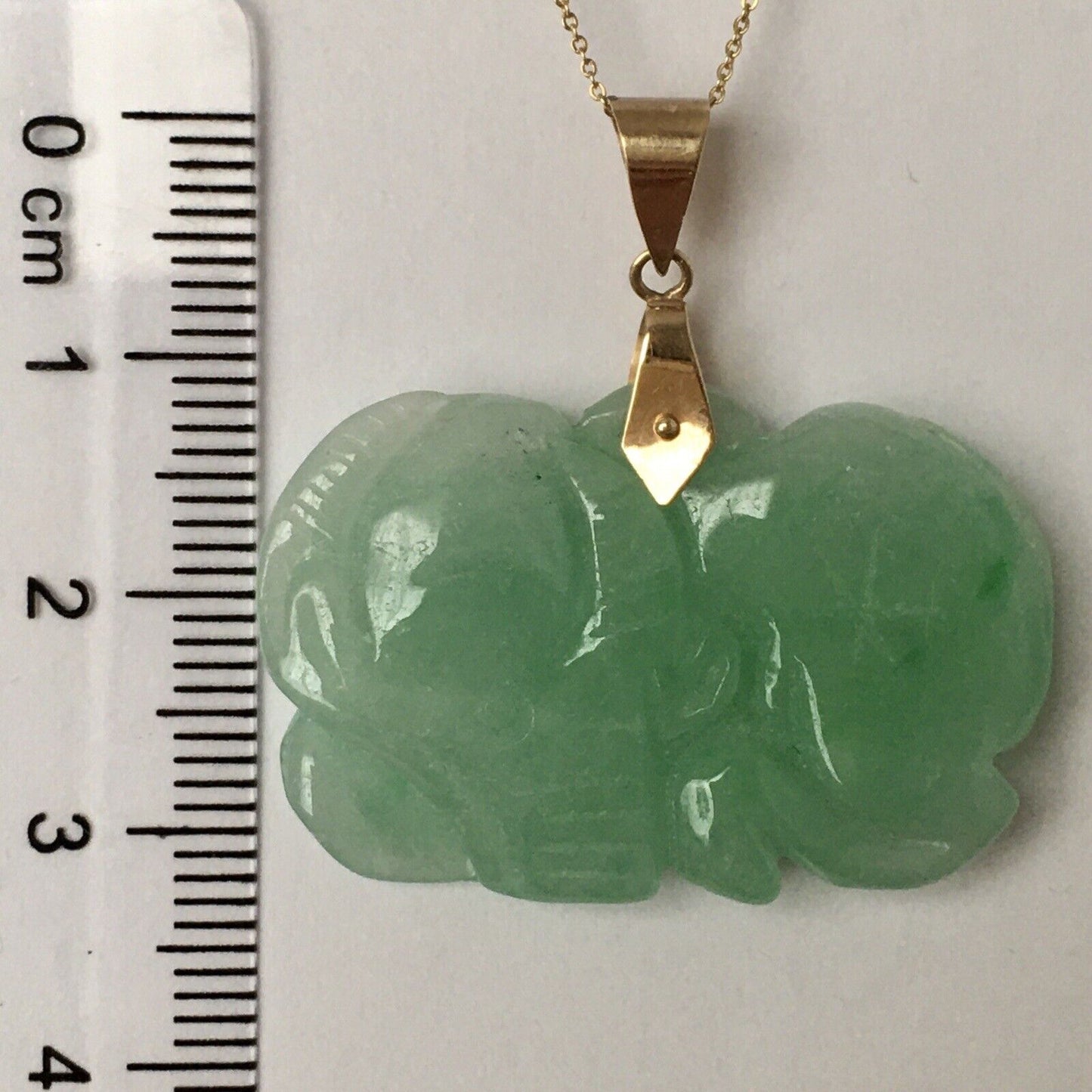 New 14k Solid Yellow Gold Green Jade Pendant Good Luck Hand Carved Year Of Ox