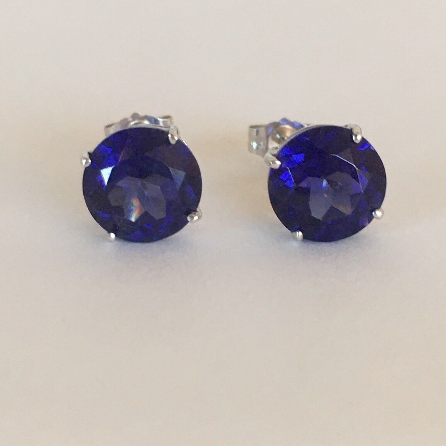 P2160 New 14k Solid White Gold Iolite Topaz Earrings Studs Round Gemstone 8*8mm