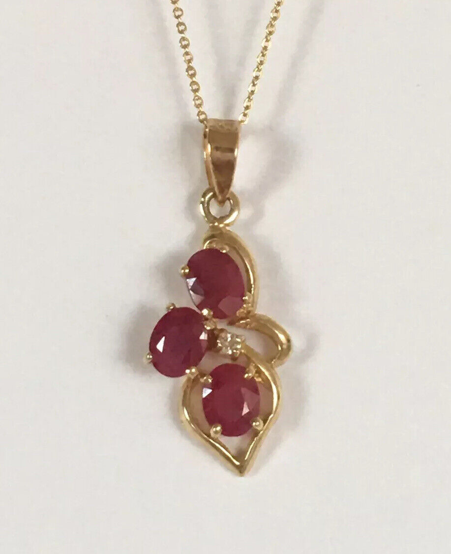 P-95130 New 14k Solid Yellow Gold Genuine Oval Ruby Pendant With Diamond