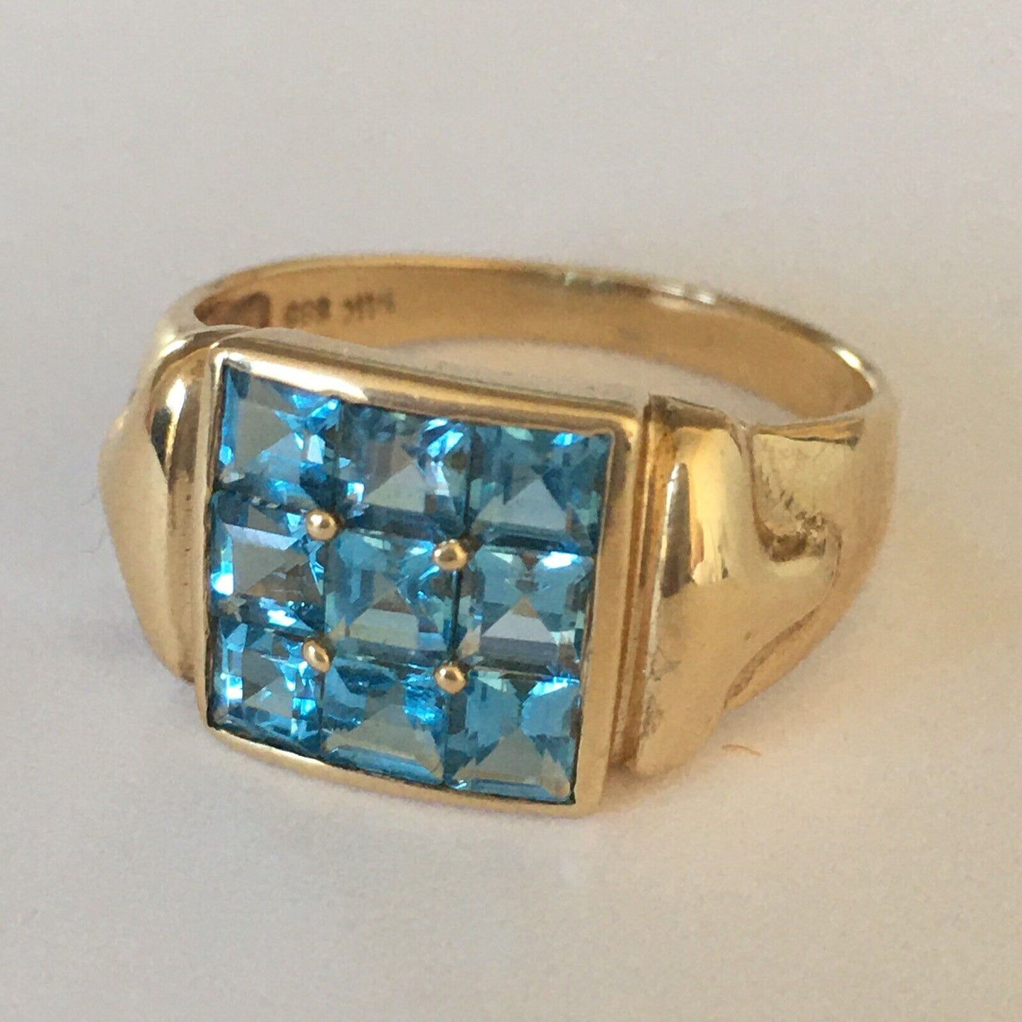 Q9620, New 14k Solid Yellow Gold Y/G Blue Topaz Ring, 10*10mm, SZ-7