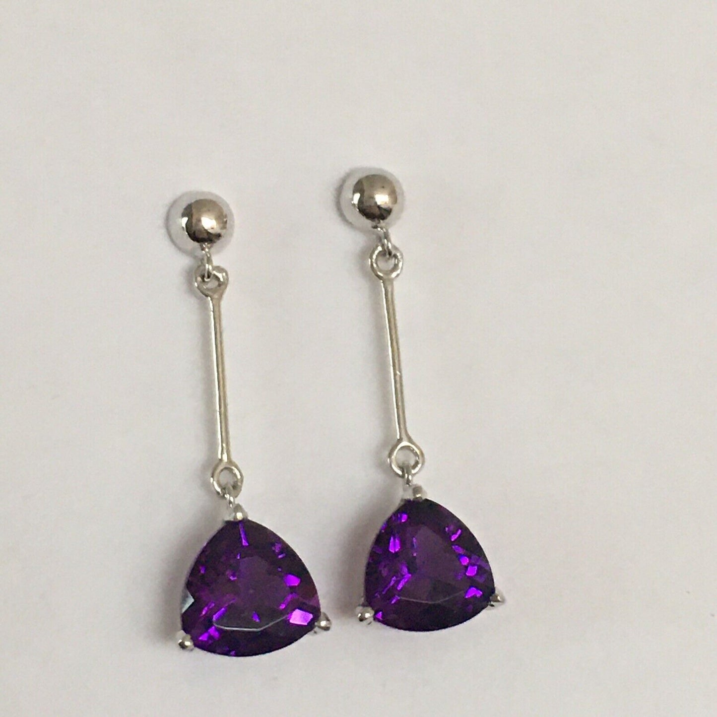 Q4313, New 14k Solid White Gold W/G Amethyst Earrings, Studs, Dangling