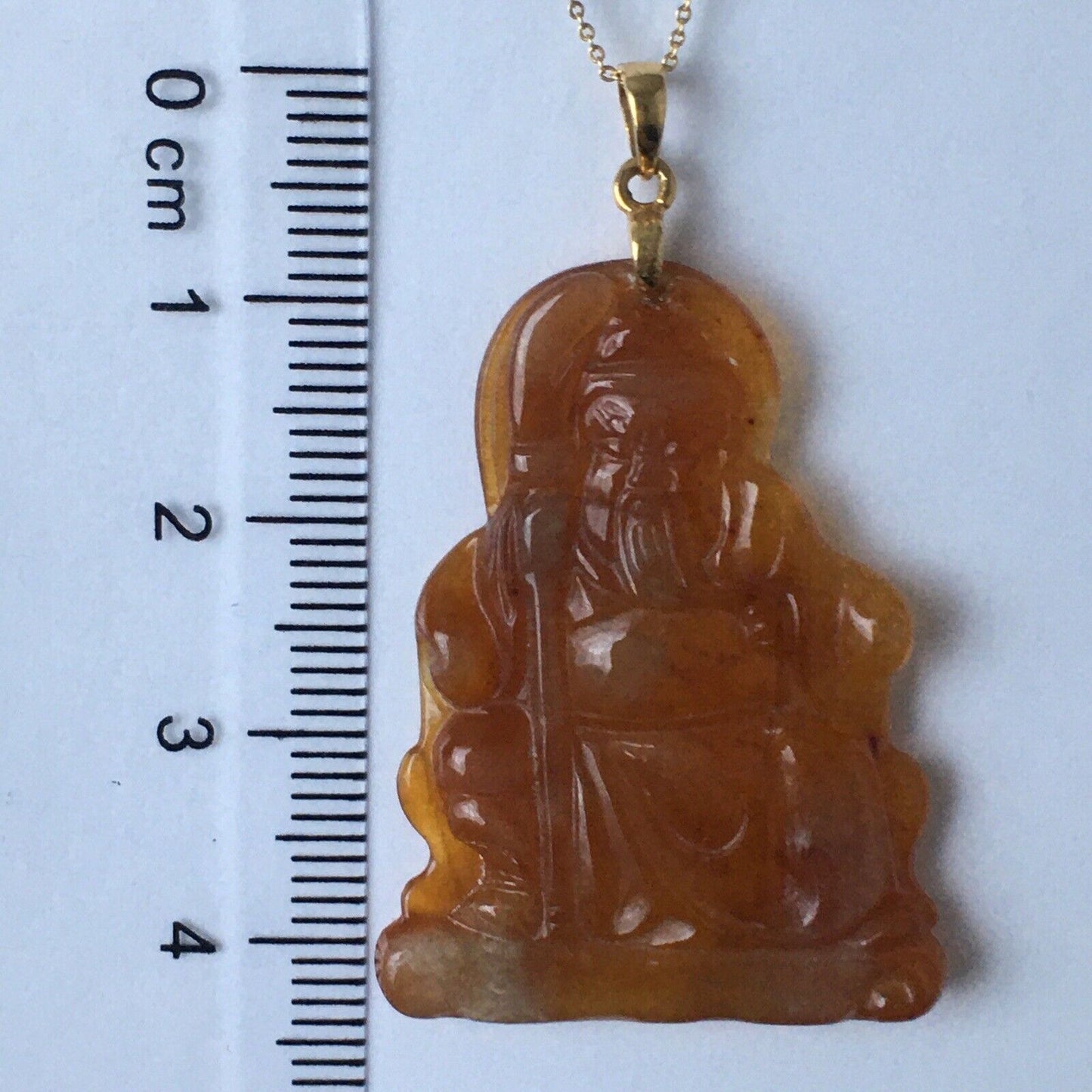 18k Solid Yellow Gold Natural Brown Jade Pendant Lucky Buddha 3.2g Hand Carved