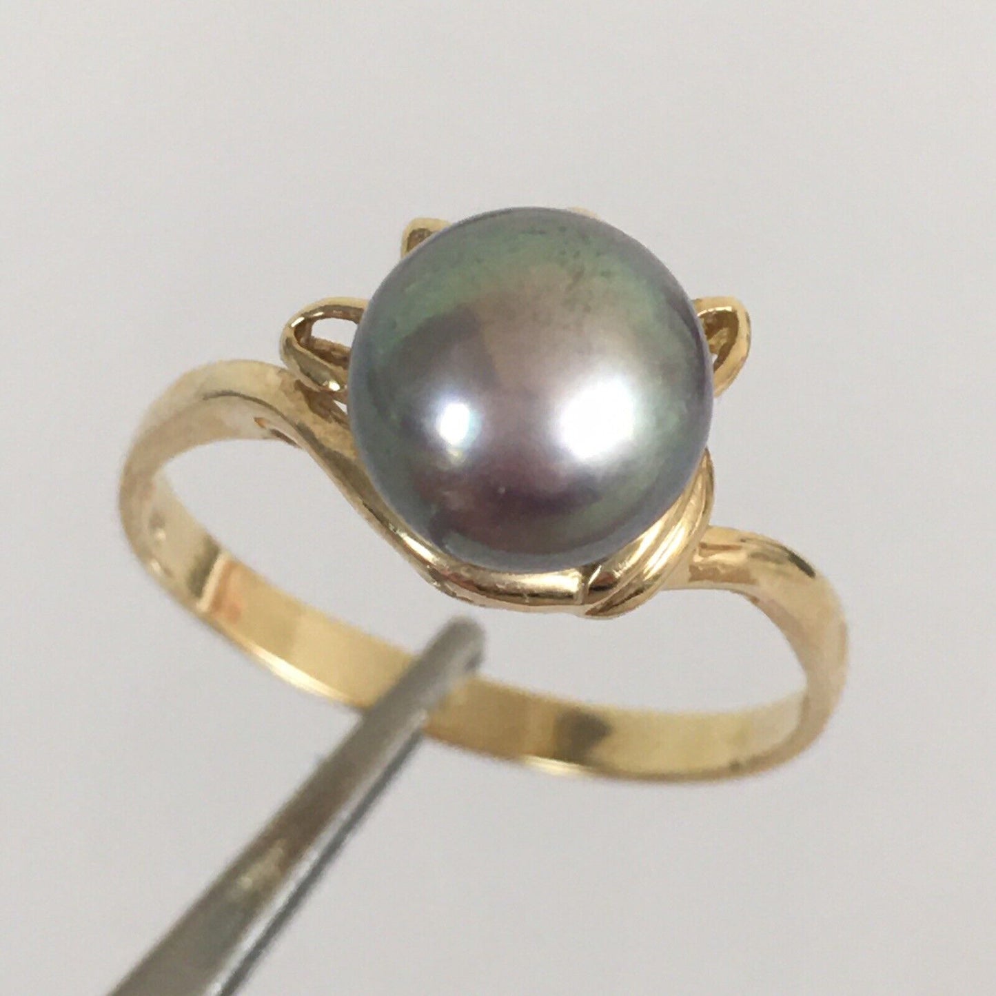 Q10112, New 14k Solid Yellow Gold Y/G Ring Natural Japanese Culture Pearl , SZ-7