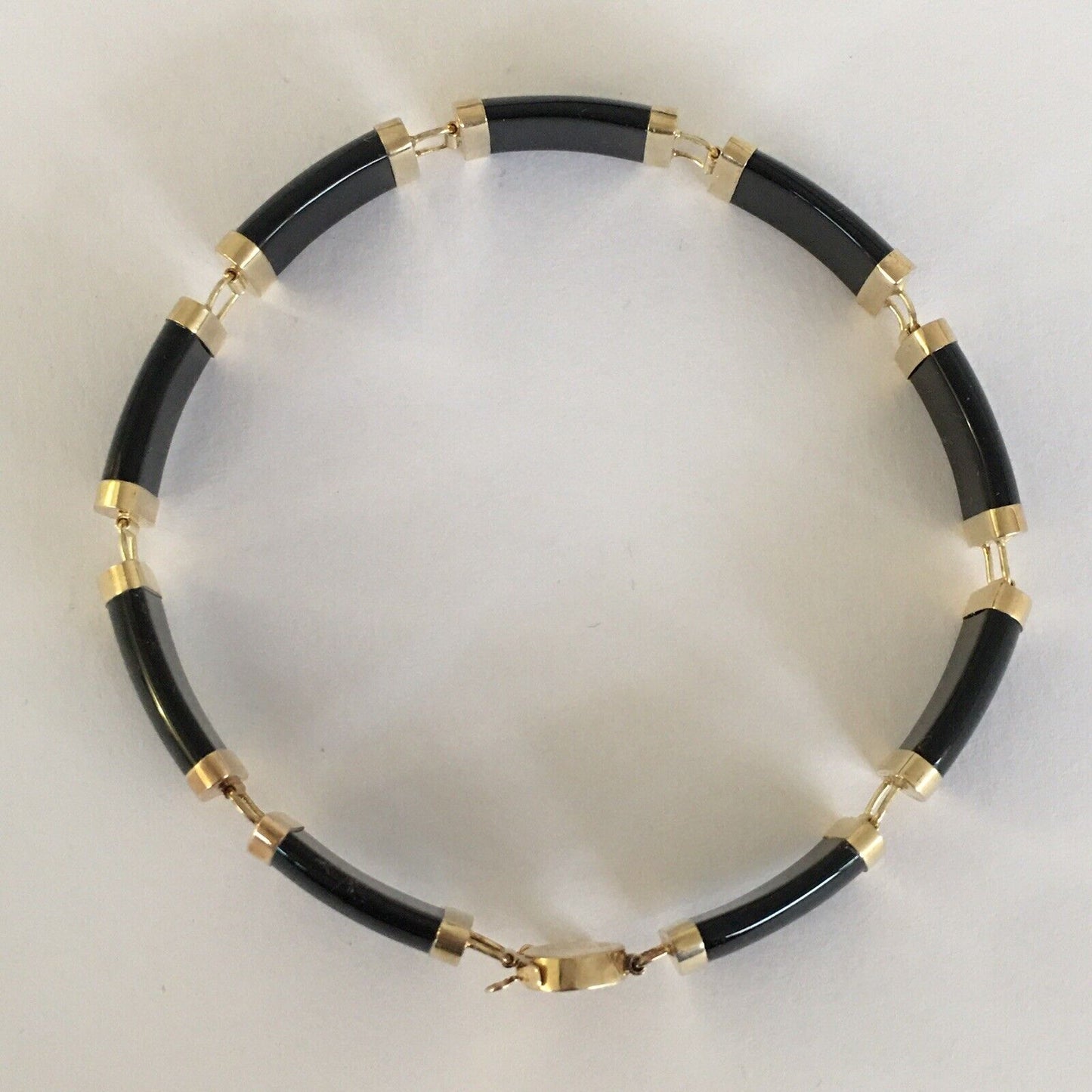 New 14k Solid Yellow Gold Black Onyx Bamboo Bracelet 7” Lucky Long Life