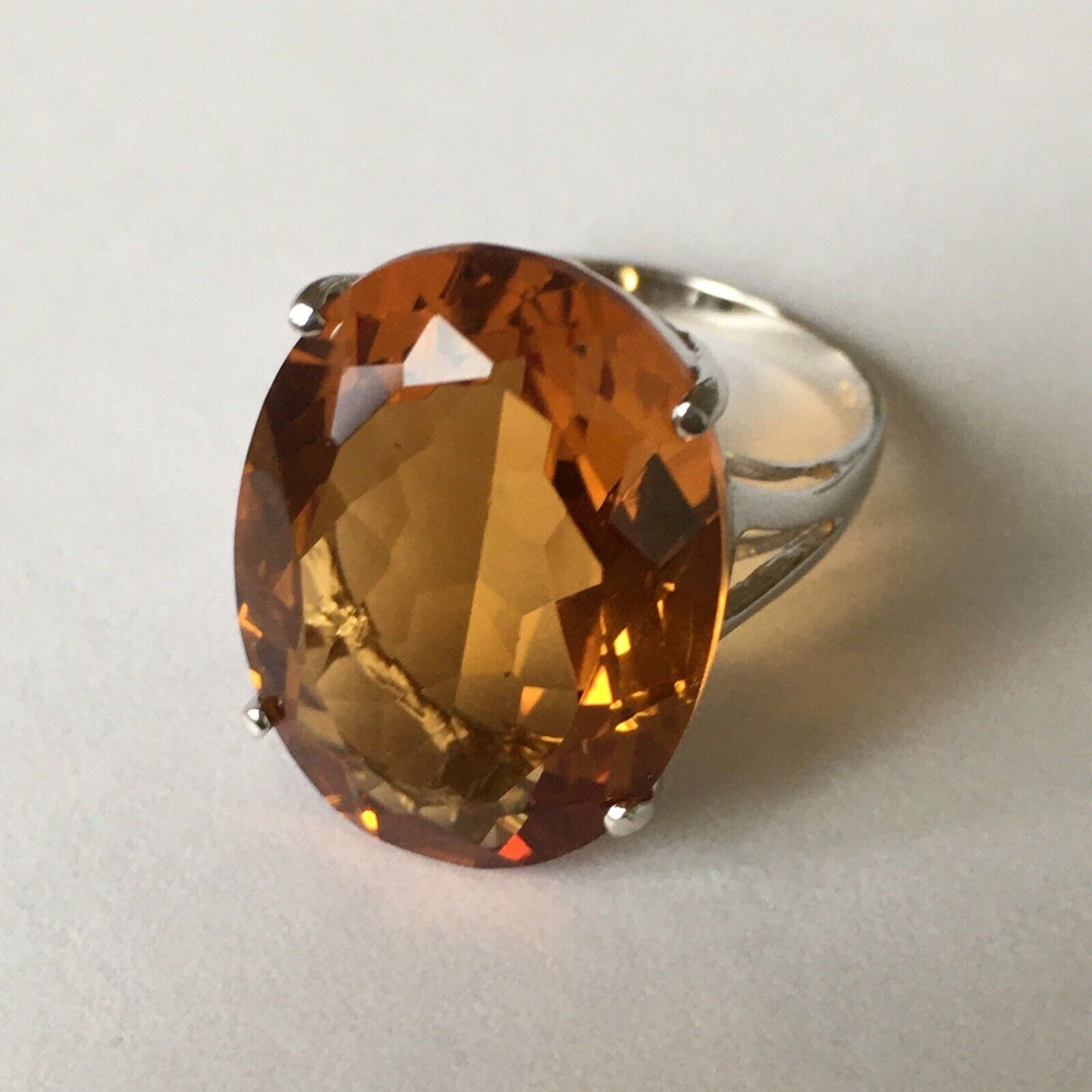 New 14k Solid White Gold W/G Citrine Ring Oval, 15*20mm, SZ-7, NWT