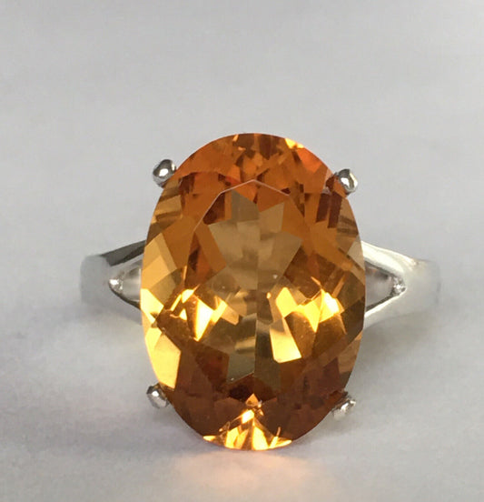 New 14k Solid White Gold W/G Citrine Ring Oval, 10*14mm, SZ-7