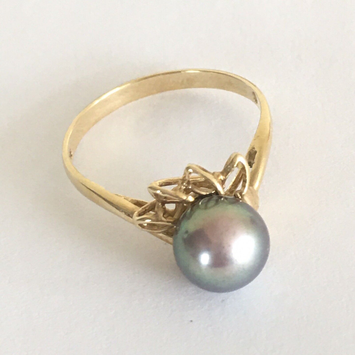 Q10112, New 14k Solid Yellow Gold Y/G Ring Natural Japanese Culture Pearl , SZ-7