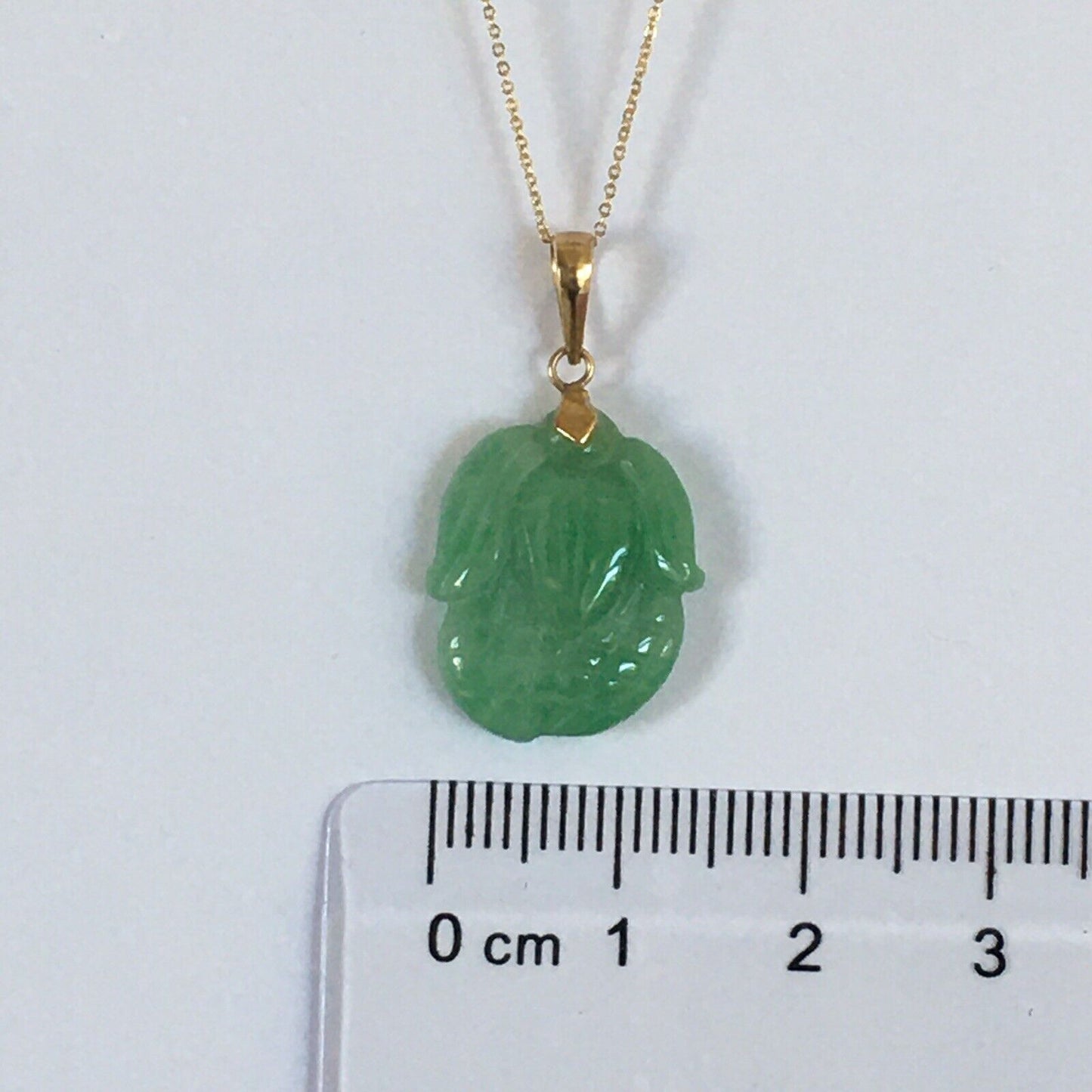 P-4130 New 14k Solid Yellow Gold Natural Quality Green Jade Pendant Lucky Corn