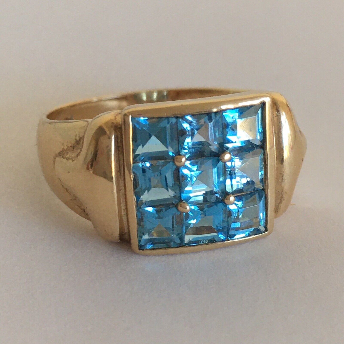 Q9620, New 14k Solid Yellow Gold Y/G Blue Topaz Ring, 10*10mm, SZ-7