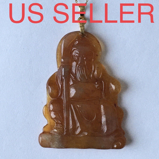 18k Solid Yellow Gold Natural Brown Jade Pendant Lucky Buddha 3.2g Hand Carved