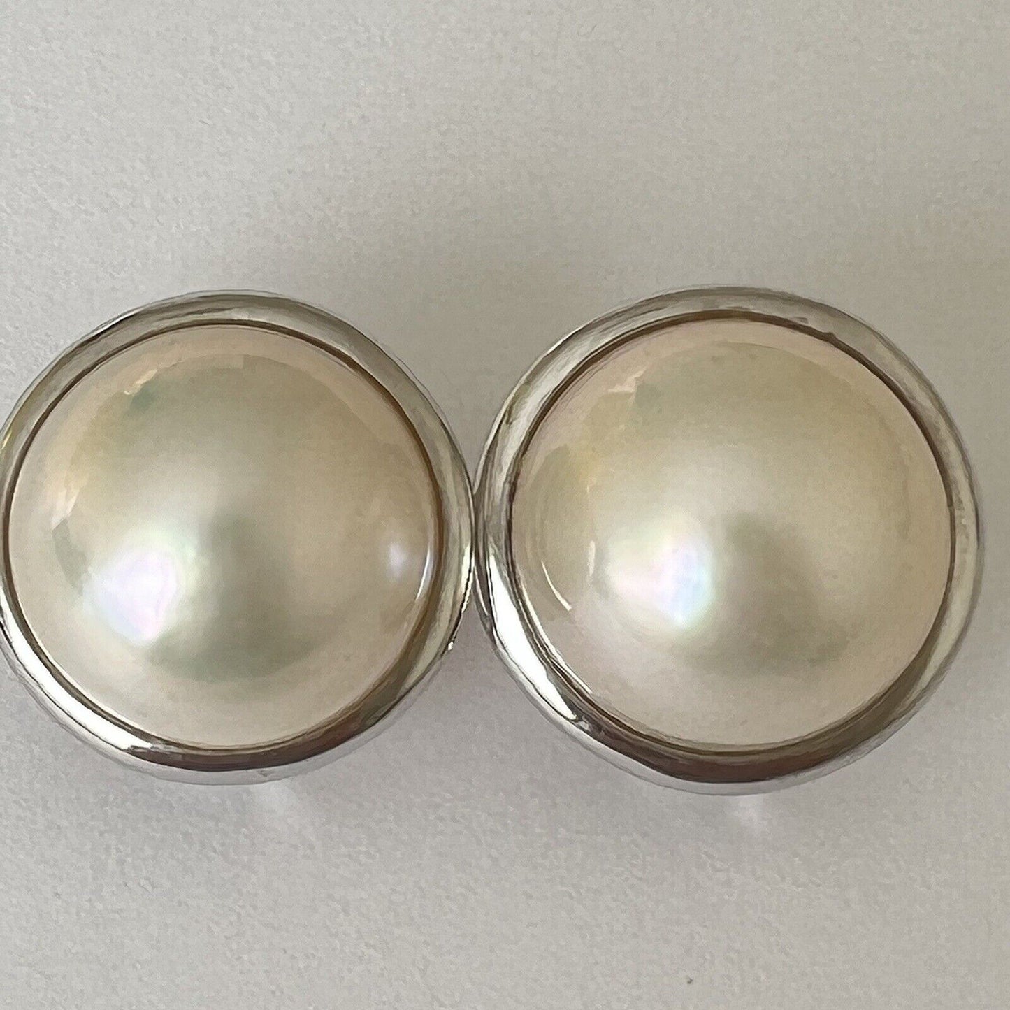 14k Solid White Gold Big Natural Round Mabe South Sea Pearl French Clip Earrings