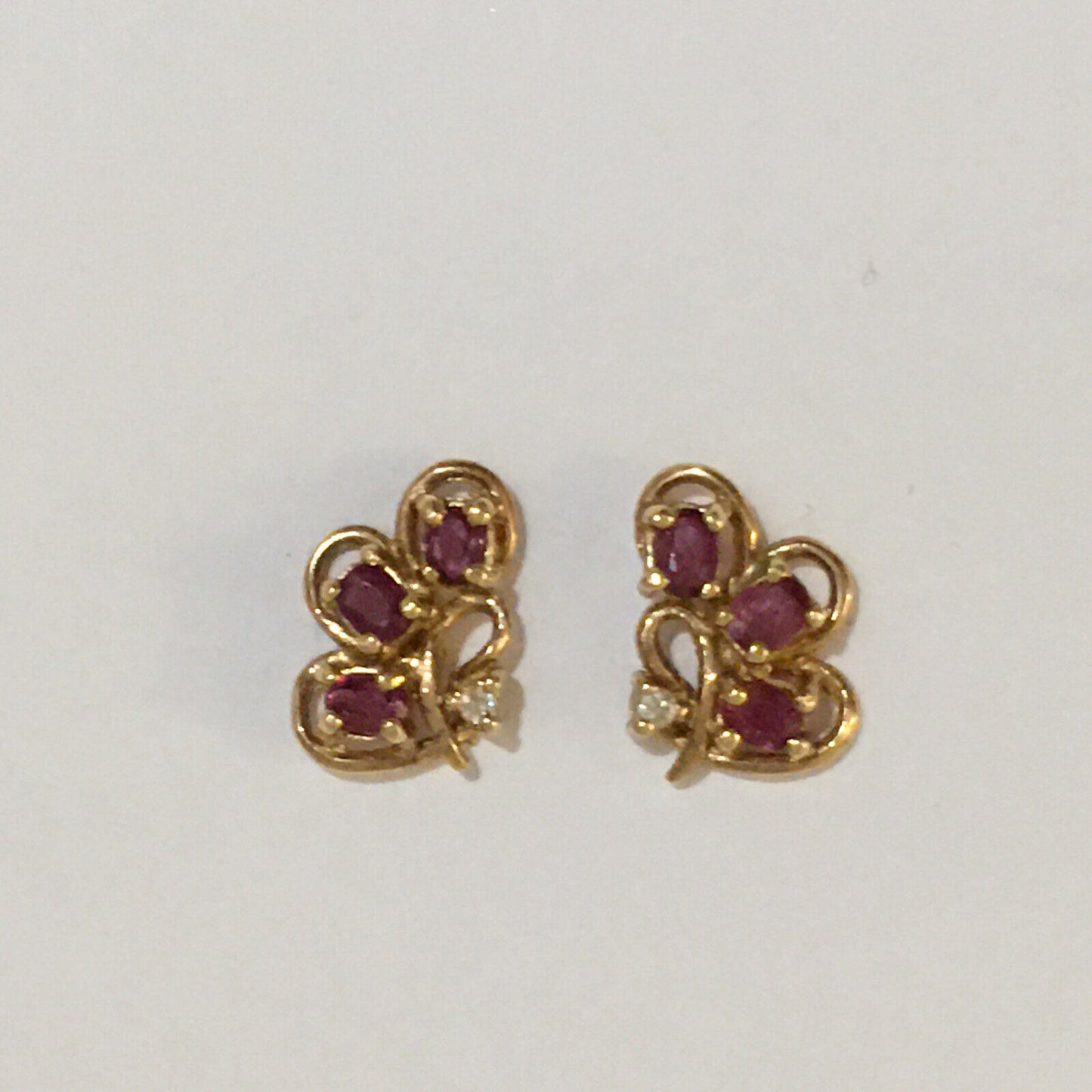 P-9412 14k Solid Yellow Gold Genuine Ruby Earrings Flower Studs Gemstone