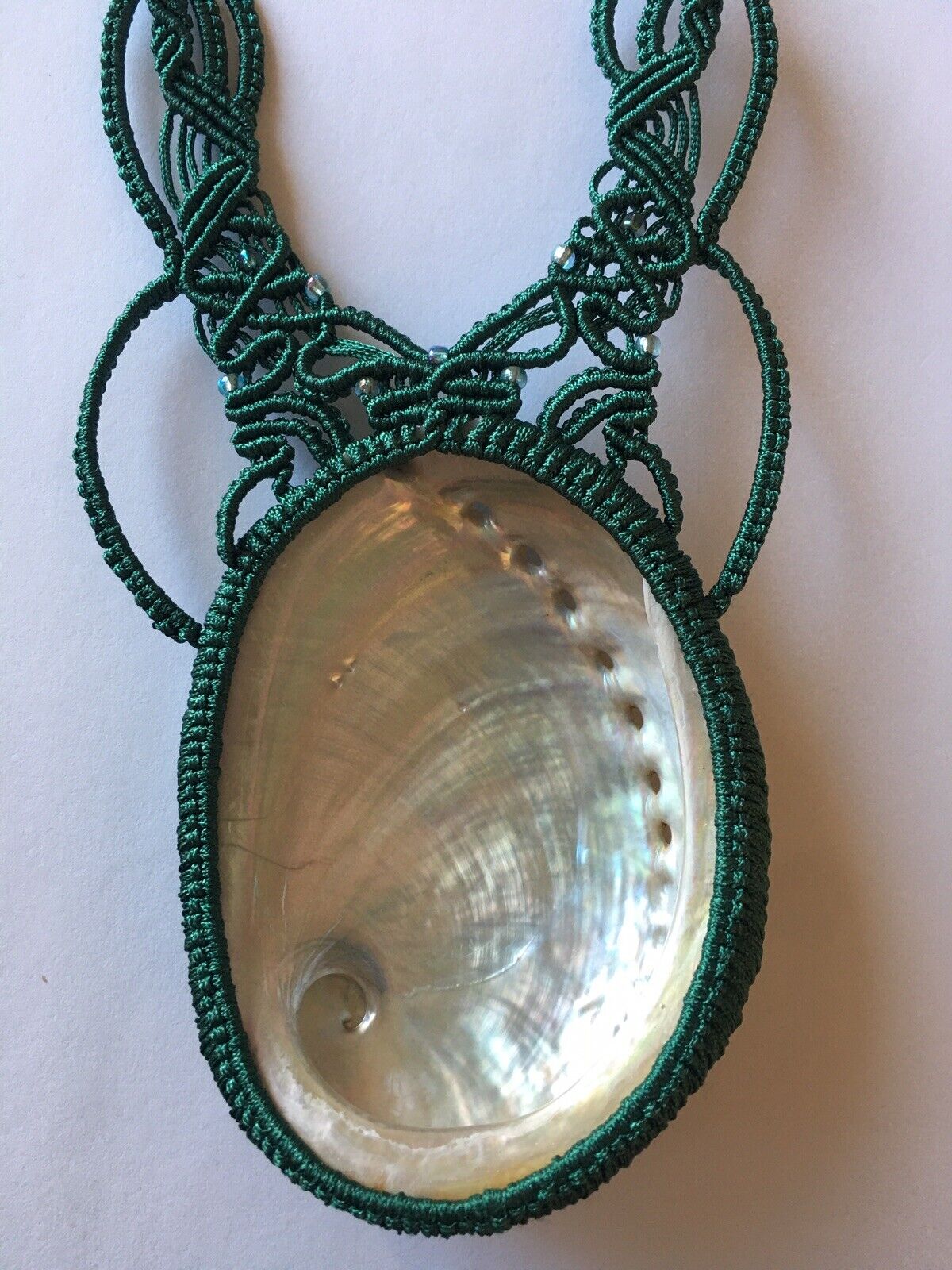 N21 Macrame Necklace Big Natural Abalone Shell Handmade adjustable ...