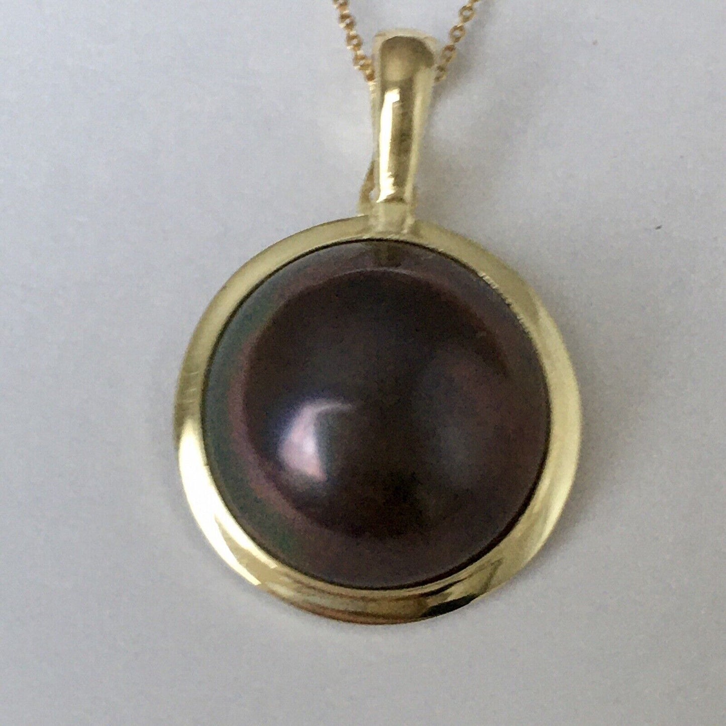 New 14k Solid Yellow Gold Y/G Natural Black Mabe Pearl Pendant 2.5g