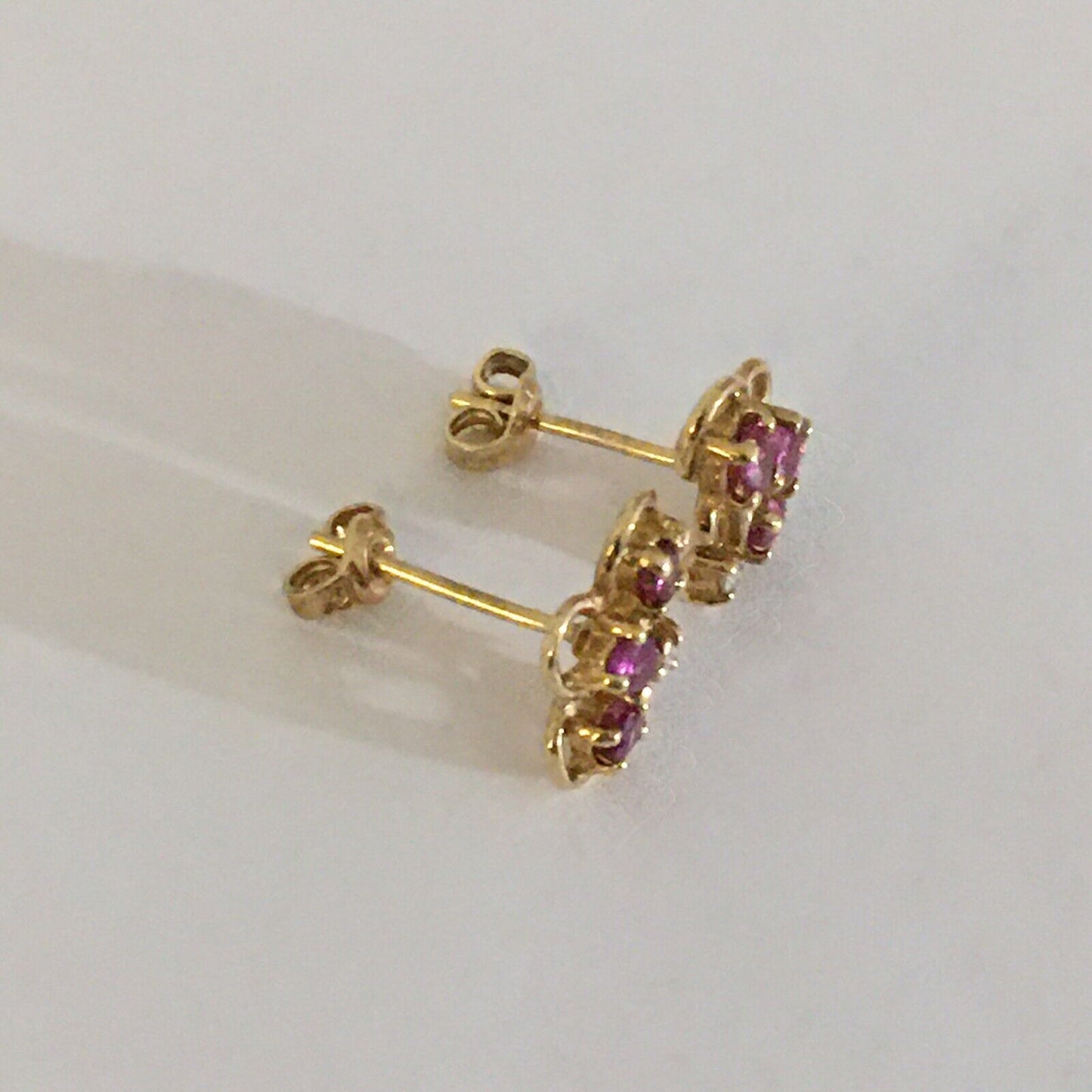 P-9412 14k Solid Yellow Gold Genuine Ruby Earrings Flower Studs Gemstone