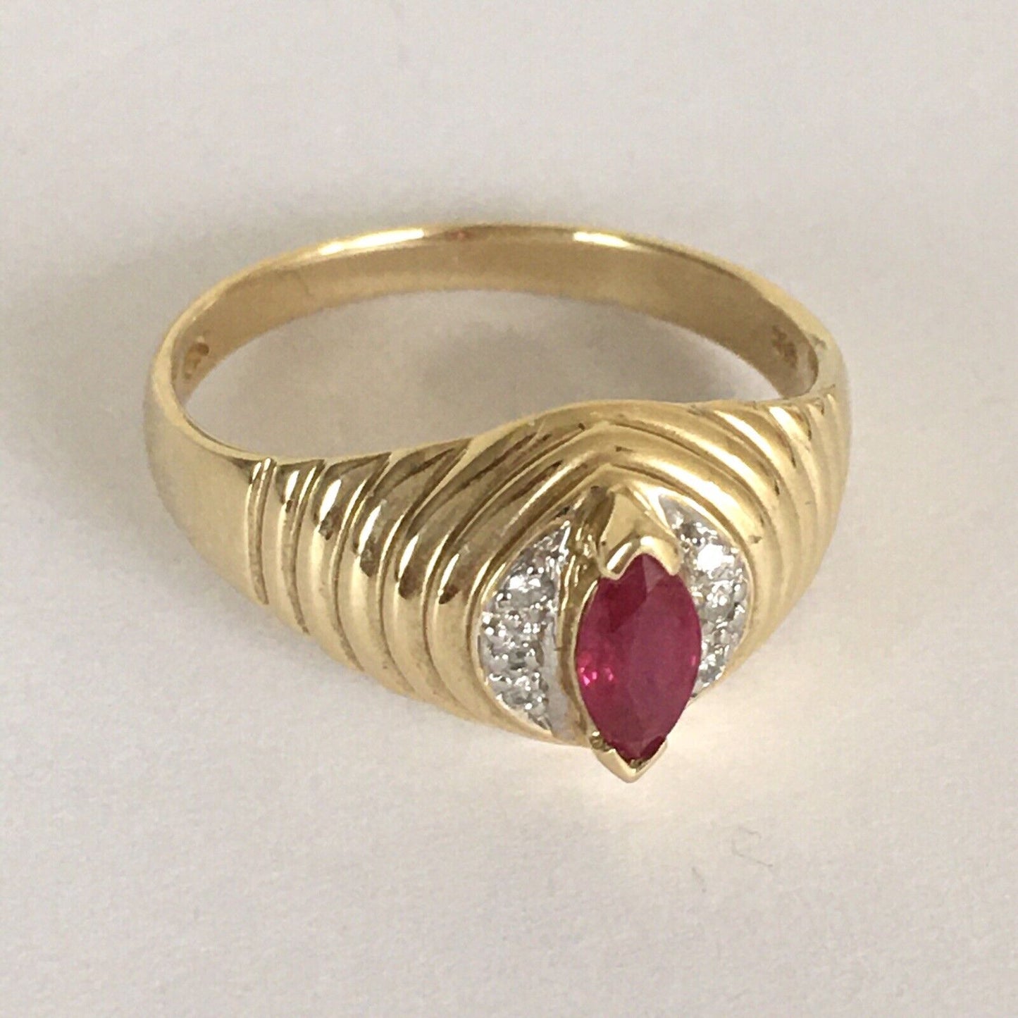 P-6012, New 14k Solid Yellow Gold Y/G Genuine Ruby Ring With Diamonds, SZ-6.5