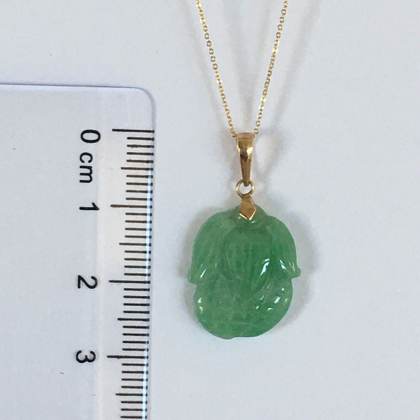 P-4130 New 14k Solid Yellow Gold Natural Quality Green Jade Pendant Lucky Corn