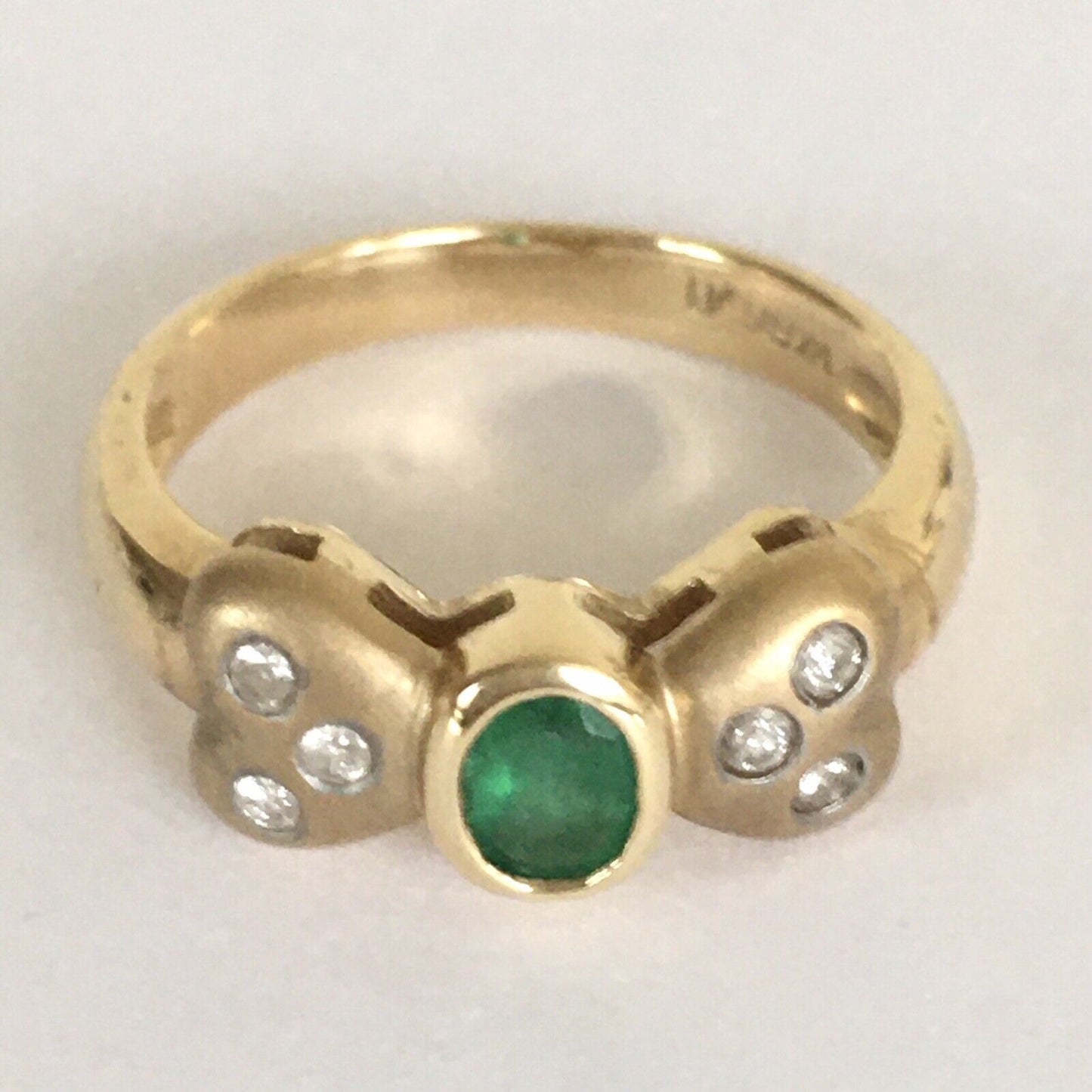 P-5930 New 14k Solid Yellow Gold Genuine Emerald With Diamond Ring SZ-6.5 Bowtie