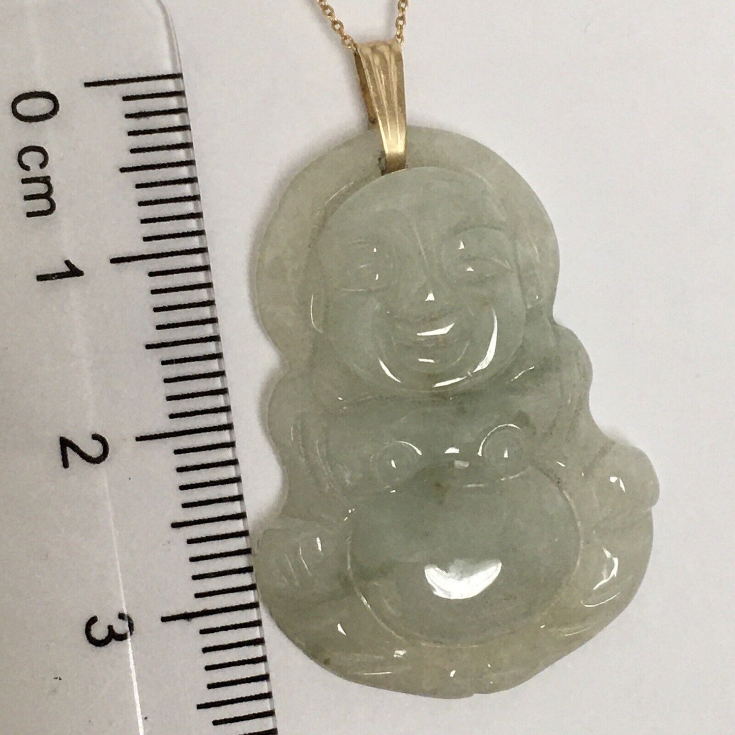 New 14k Solid Yellow Gold Natural Quality Green Jade Pendant Lucky Buddha 7.1g