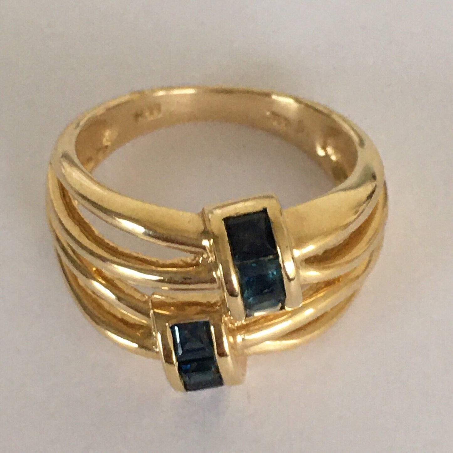 P-6437, New 14k Solid Yellow Gold Y/G Genuine Sapphire Ring, SZ-7, Unique Design