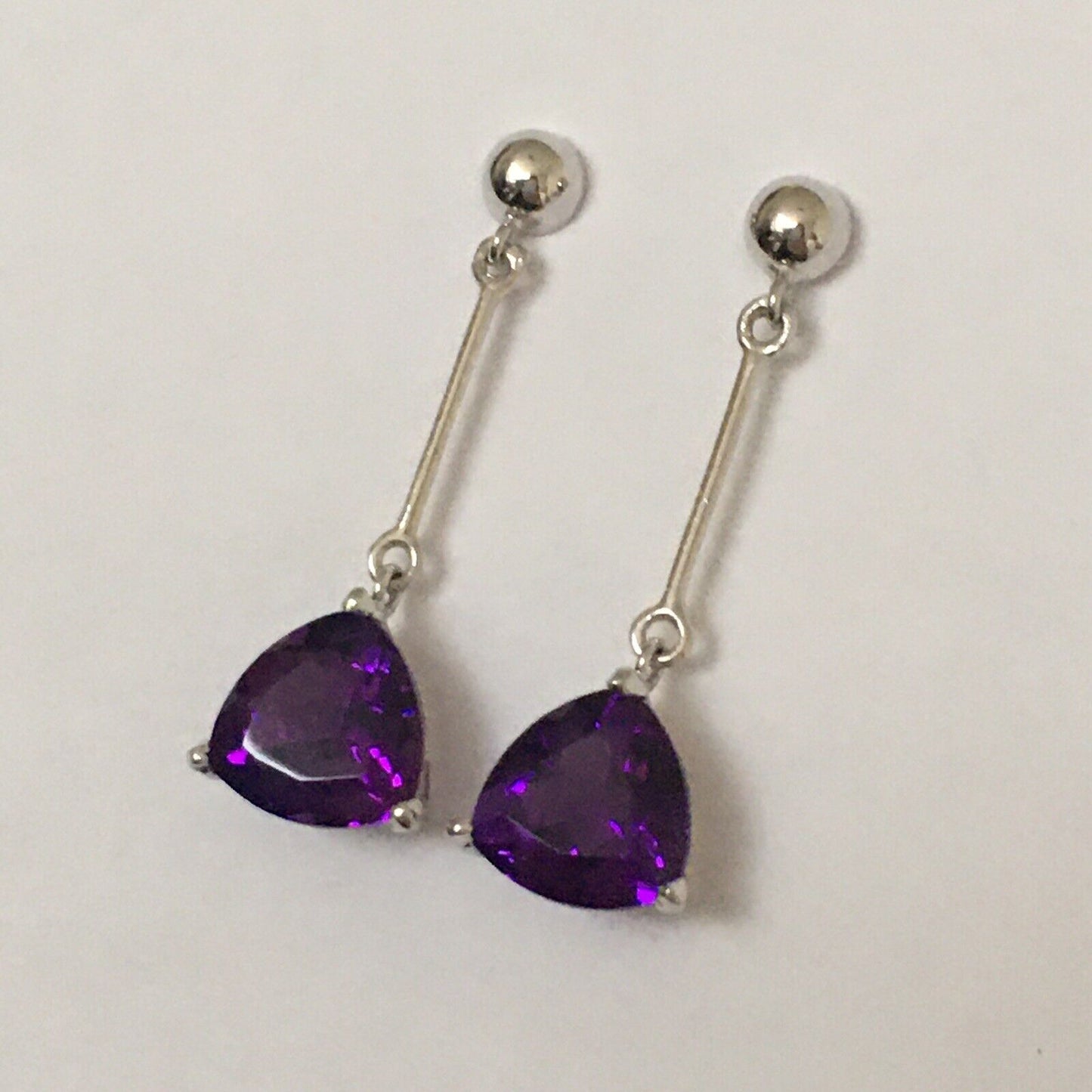 Q4313, New 14k Solid White Gold W/G Amethyst Earrings, Studs, Dangling