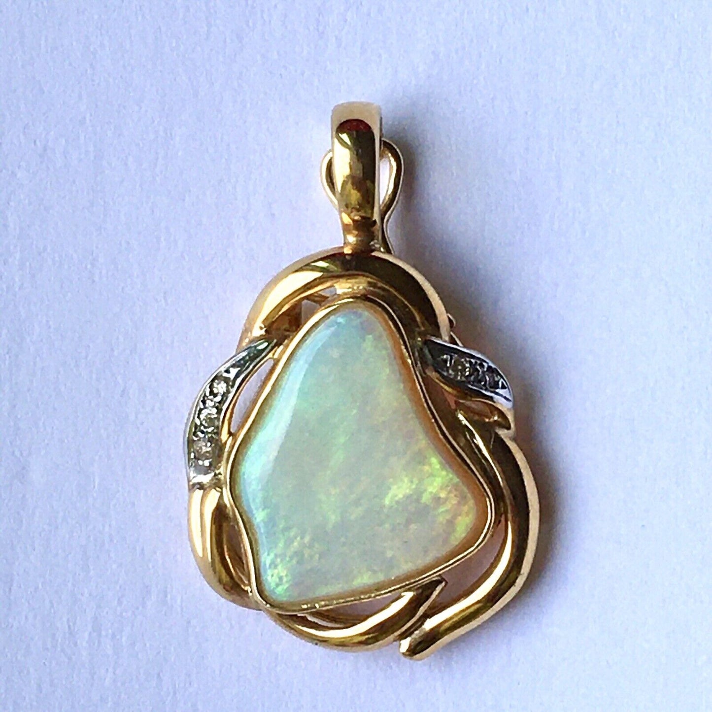 New 14k Solid yellow Gold Y/G Nature Fire Opal Pendant, 1 Inch, P9718712