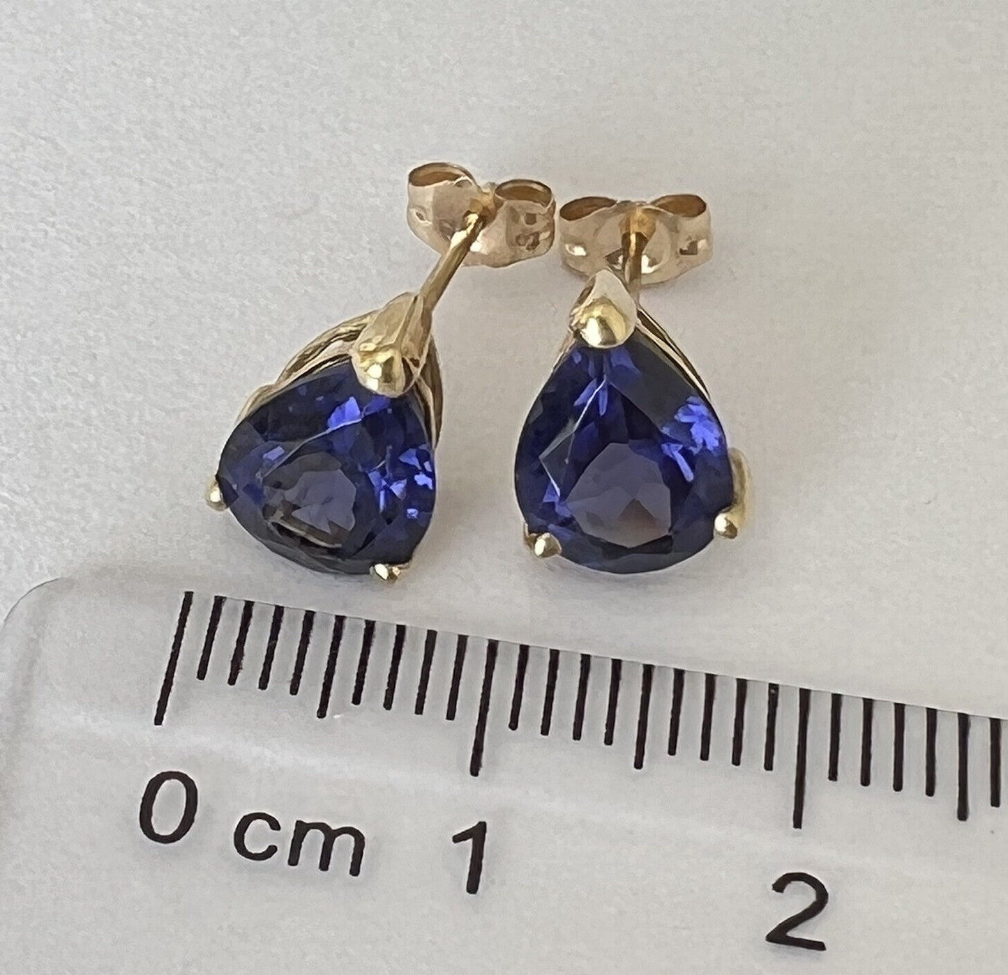 P2250 New 14k Solid yellow Gold Iolite Topaz Pear Studs Earrings Gemstone 7*9mm