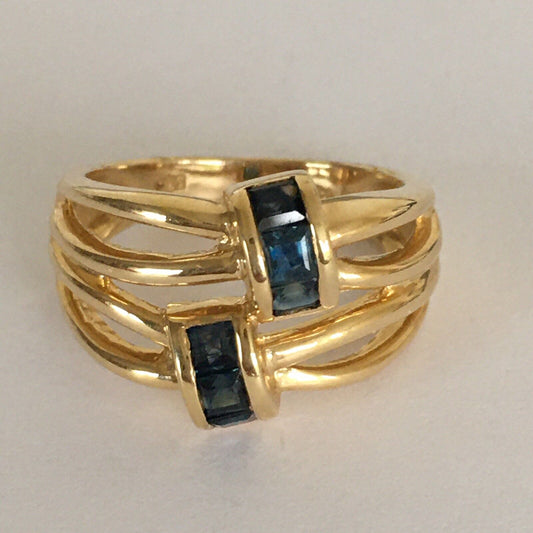 P-6437, New 14k Solid Yellow Gold Y/G Genuine Sapphire Ring, SZ-7, Unique Design