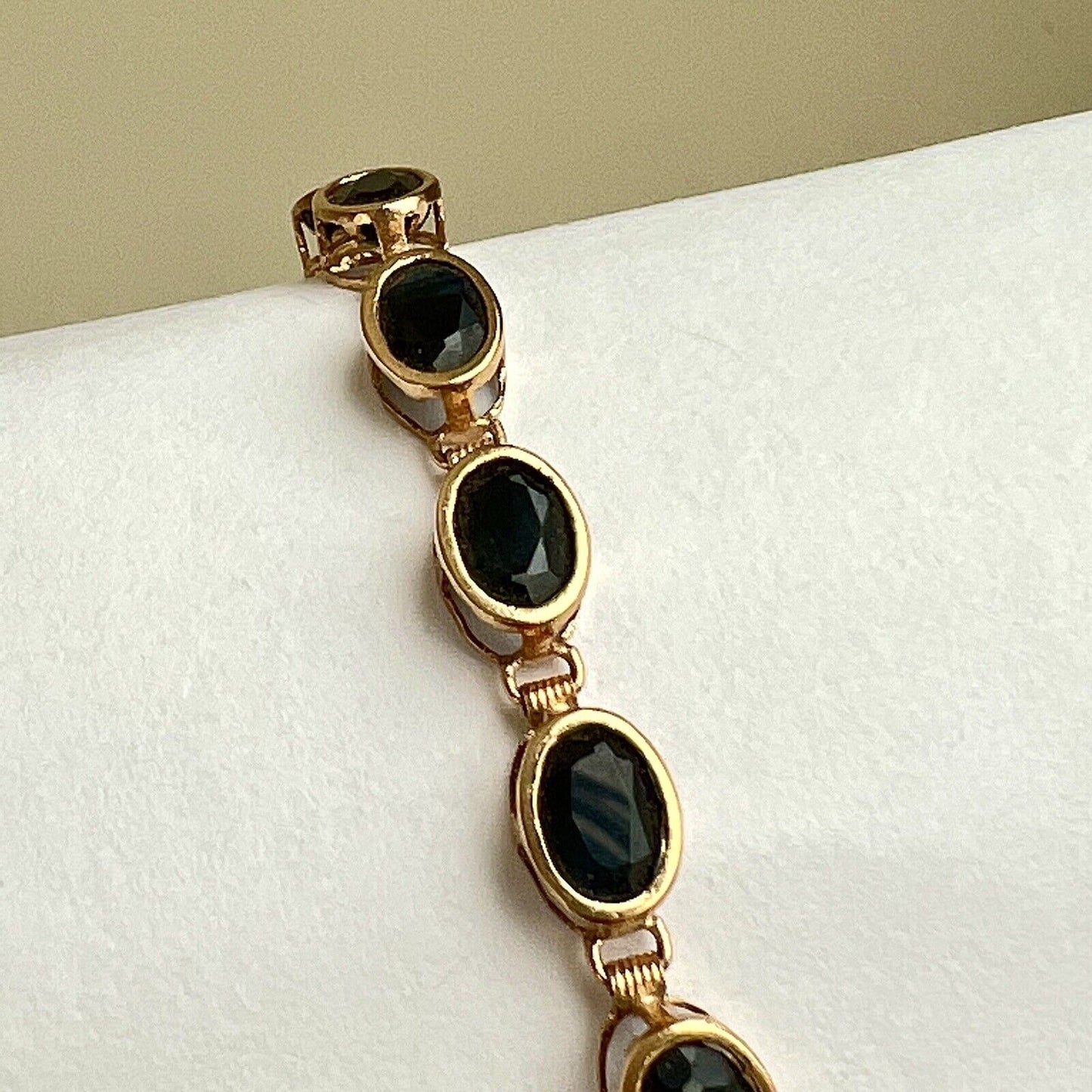 New 14k 585 Yellow Gold Genuine Natural Sapphire Bracelet 7-1/4” Oval