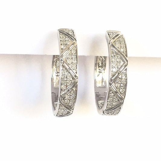 Q2140, New 14k Solid White Gold W/G Diamond Earrings Hoop