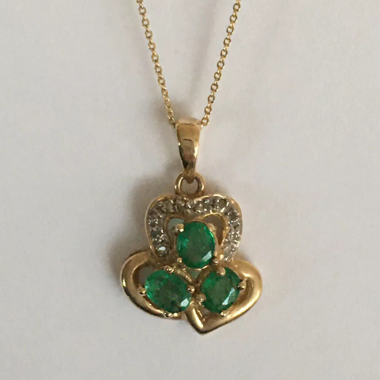 P-94170 New 14k Solid Yellow Gold Genuine Oval Emerald Pendant With Diamond