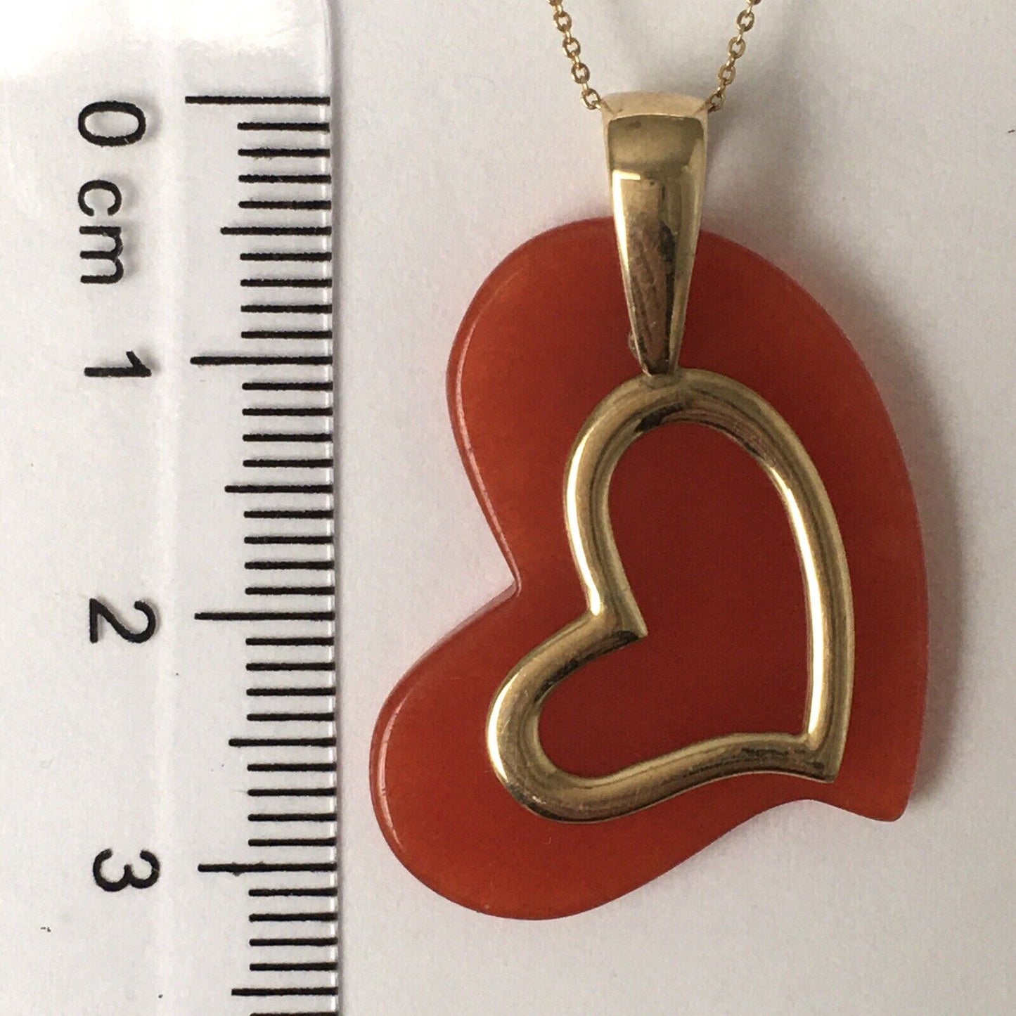 New 14k Solid Yellow Gold Natural Red Jade Love Heart Pendant Good Luck 4.0g