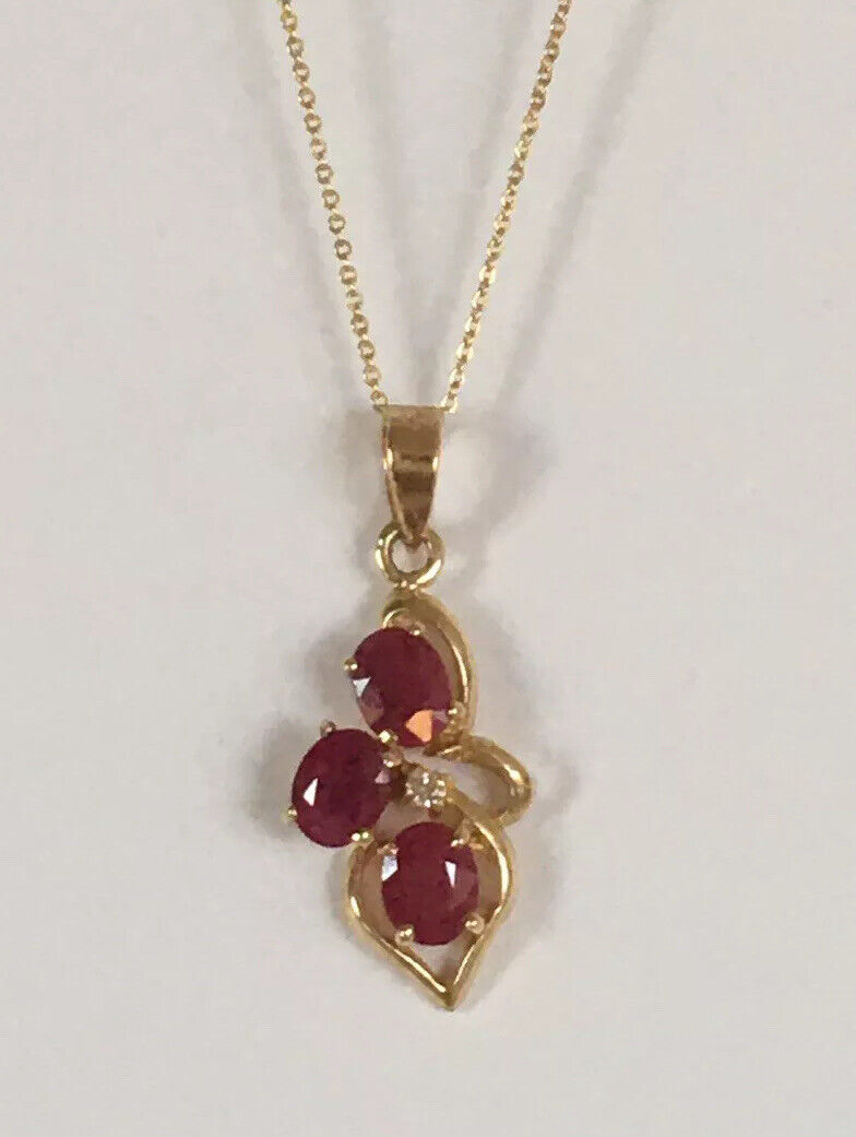 P-95130 New 14k Solid Yellow Gold Genuine Oval Ruby Pendant With Diamond