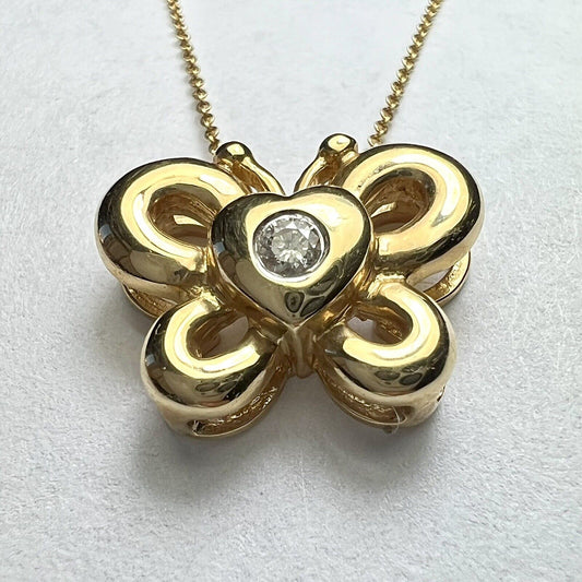 P-22170 New 14k Yellow Gold Genuine Diamond Pendant Butterfly Shape