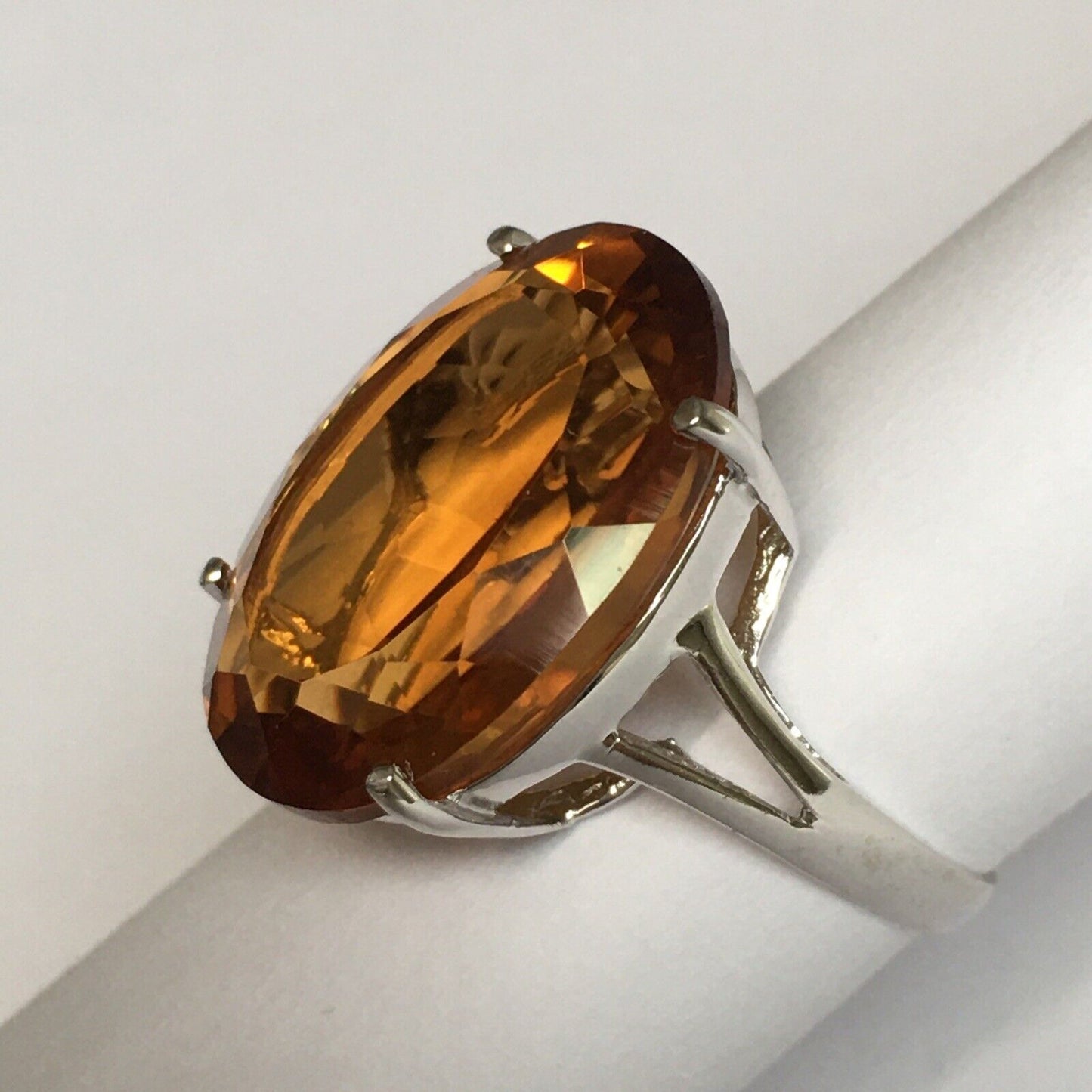 New 14k Solid White Gold W/G Citrine Ring Oval, 15*20mm, SZ-7, NWT