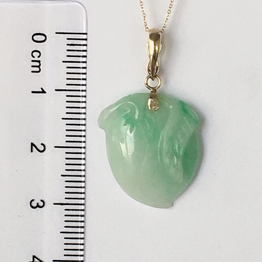 P-2230 New 14k Solid Yellow Gold Natural Quality Green Jade Pendant HandCut Pear