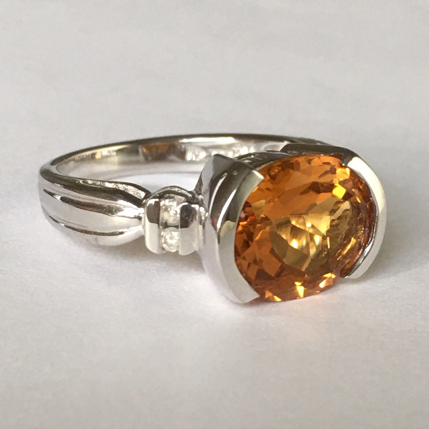 New 14k Solid White Gold W/G Citrine Ring Oval Cut, 9*12mm, SZ-7, NWT