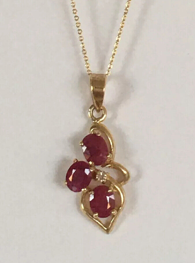 P-95130 New 14k Solid Yellow Gold Genuine Oval Ruby Pendant With Diamond