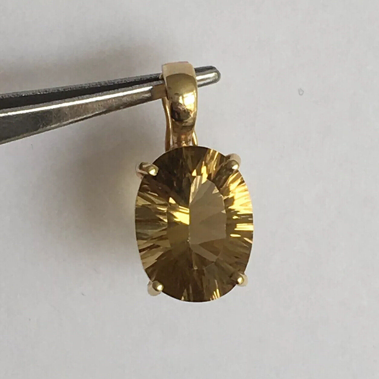 P-6354, New 14k Solid yellow Gold Y/G Oval Brown Citrine Pendant, 10mm*14mm