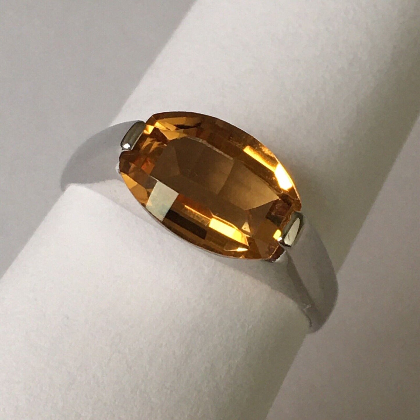 New 14k Solid White Gold W/G Citrine Ring Fancy Cut, 7*11mm, SZ-7, NWT