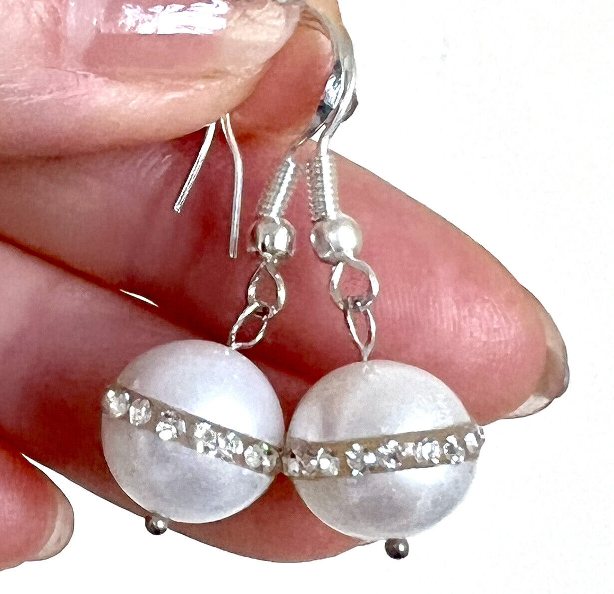 925 Sterling Silver Real Natural Round White South Sea Pearl Earrings 12mm