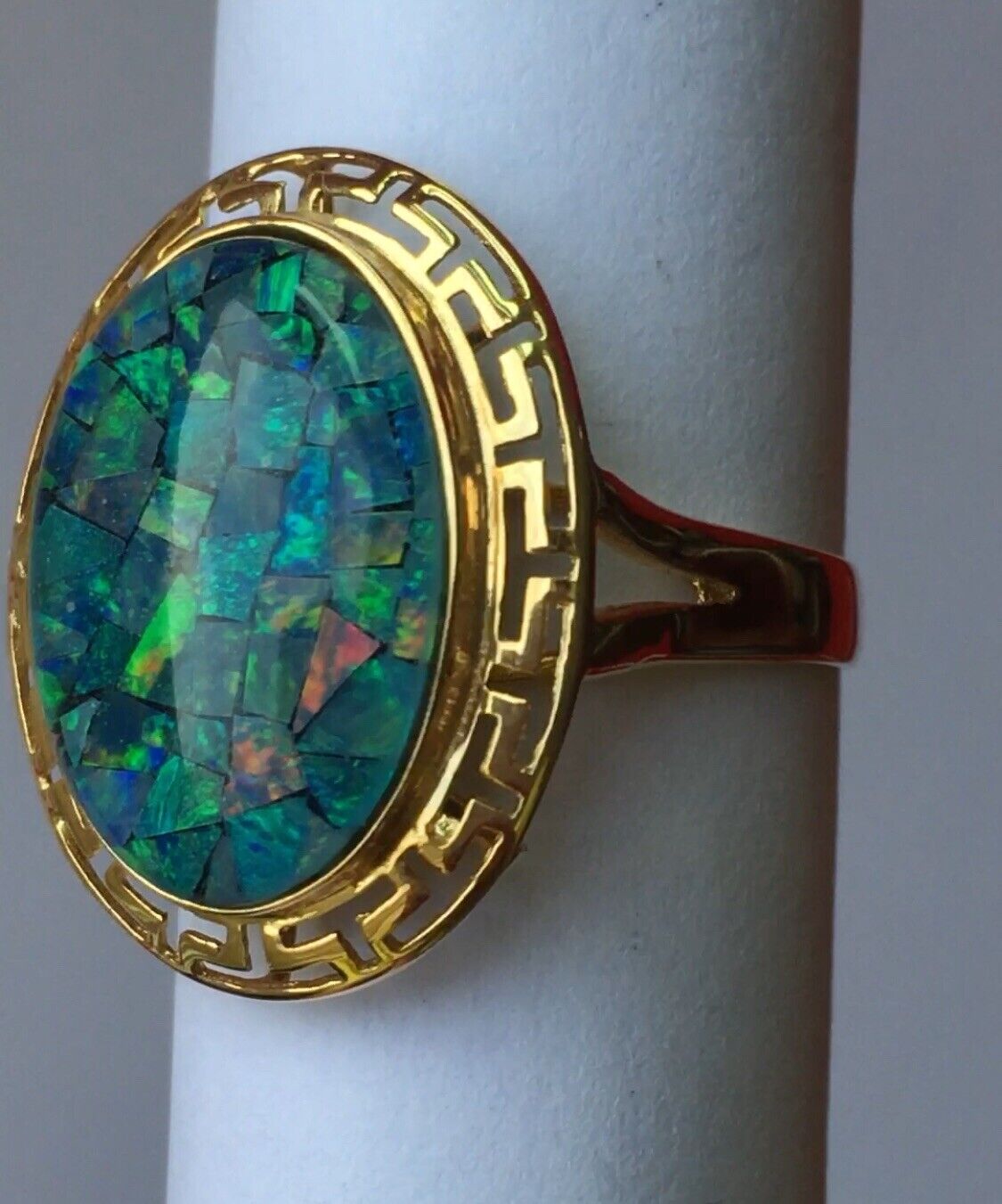 New 14k Solid Yellow Gold Y/G Triplet Opal Ring Oval, 18*21mm, SZ-7, P066512