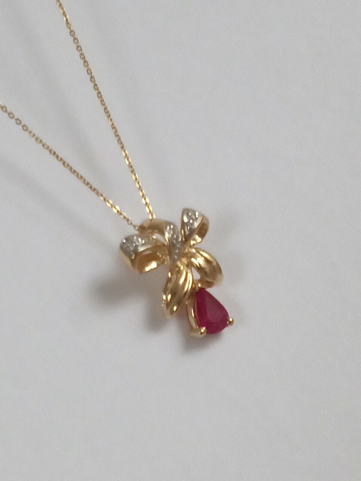 P-99112 New 14k Solid Yellow Gold Y/G Genuine Ruby Pendant Pear Shape