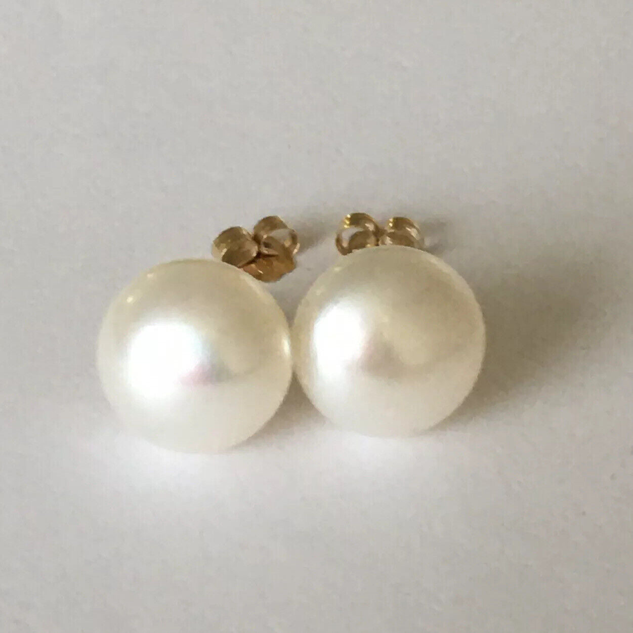 P-52011, New 14k Solid Yellow Gold Natural White Fresh Water Pearl Studs Earrings, 11mm