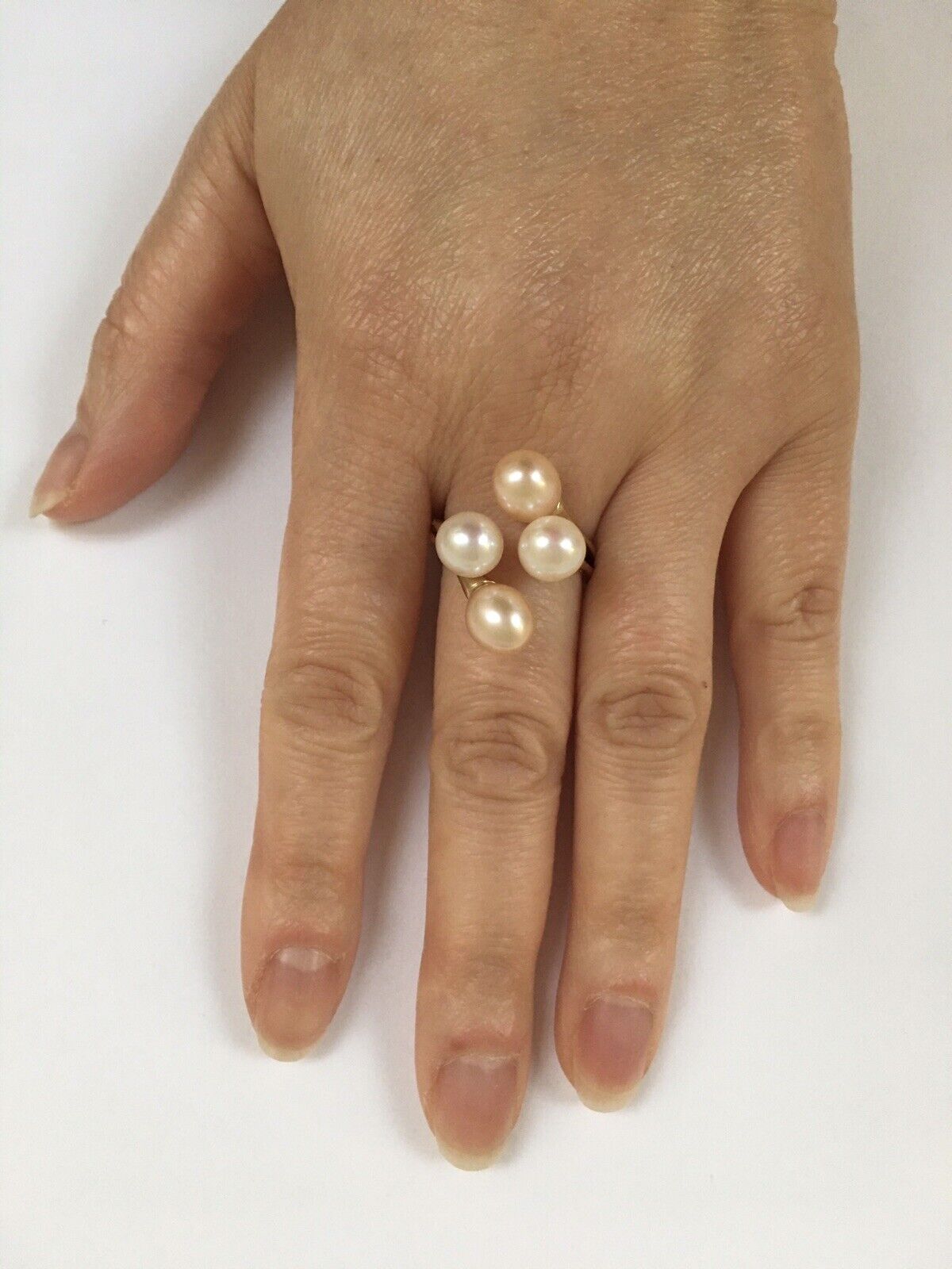 P53290, New 14k Solid Yellow Gold Y/G Ring Natural Japanese Fresh Pearl , SZ-8