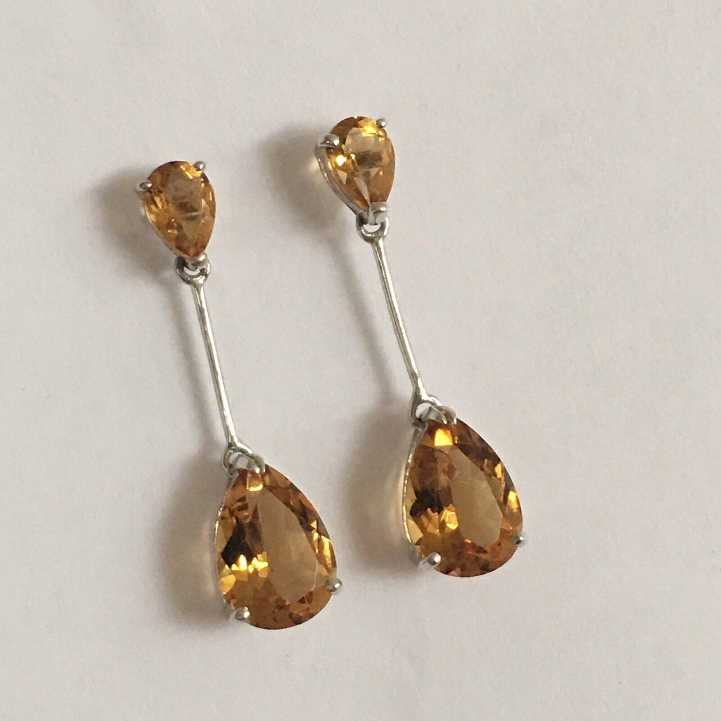 Q4115, New 14k Solid White Gold W/G Citrine Earrings, Studs, Dangling