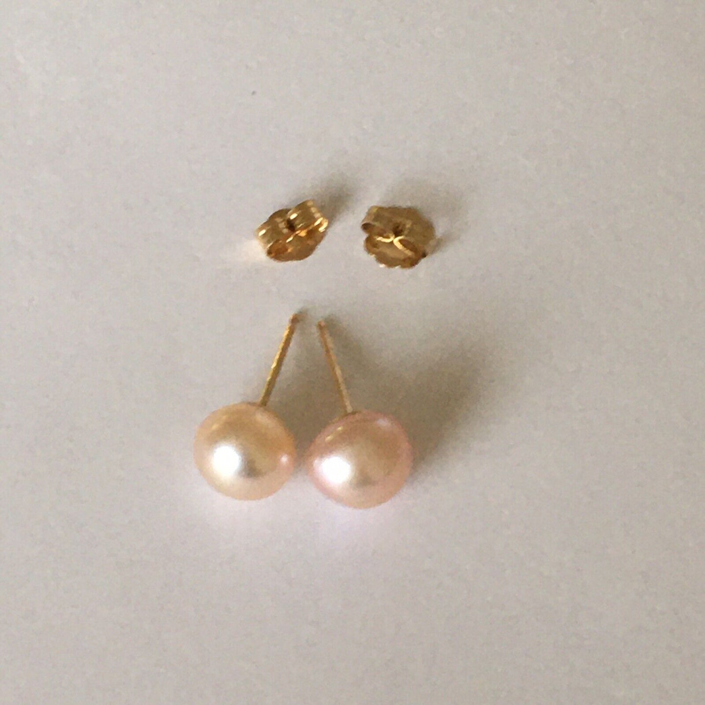 P-5207, New 14k Solid Yellow Gold Natural Pink Water Pearl Studs Earrings, 7mm